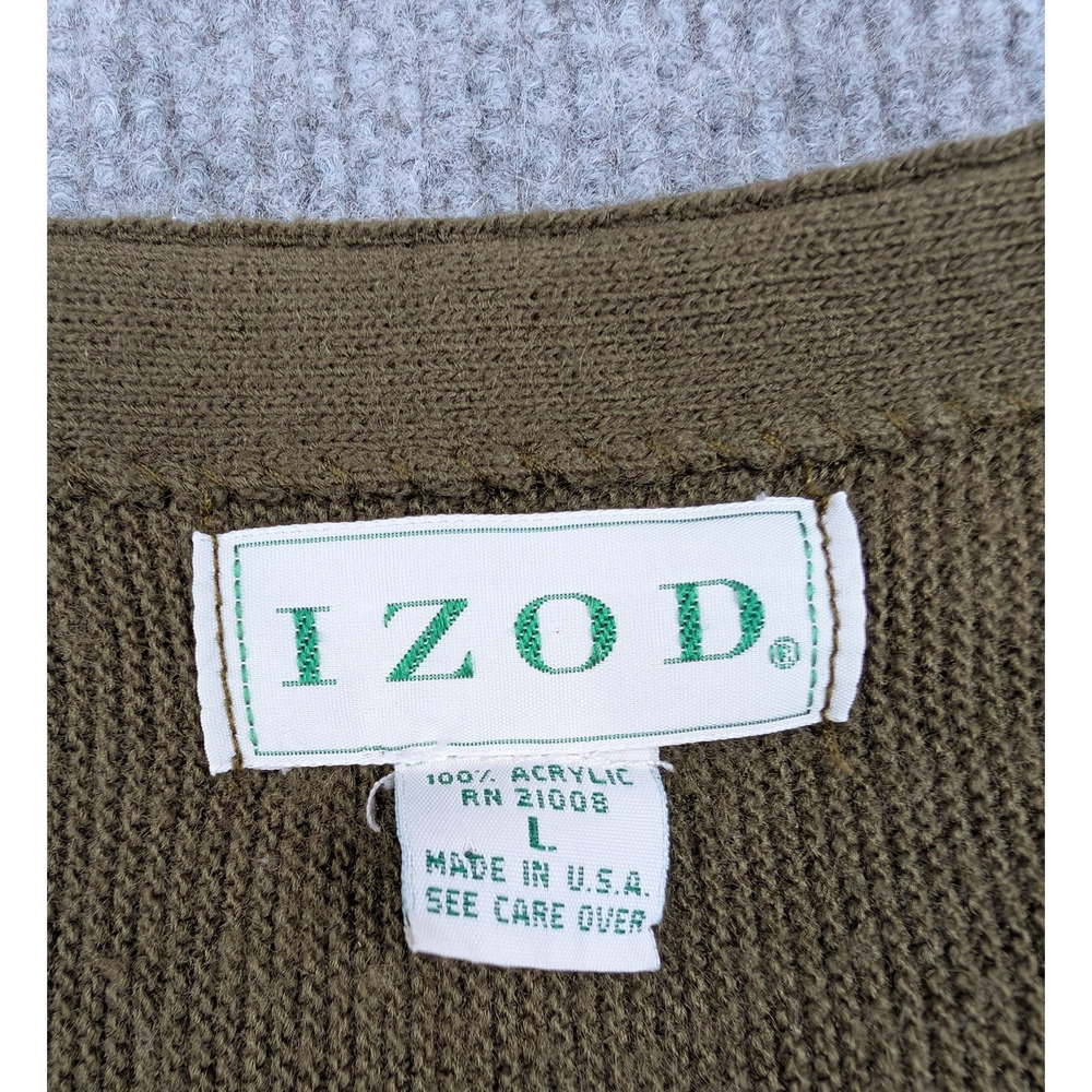 Vintage Izod Cardigan Mens Large Sweater Retro Preppy USA Made Acrylic Green - Picture 5 of 9